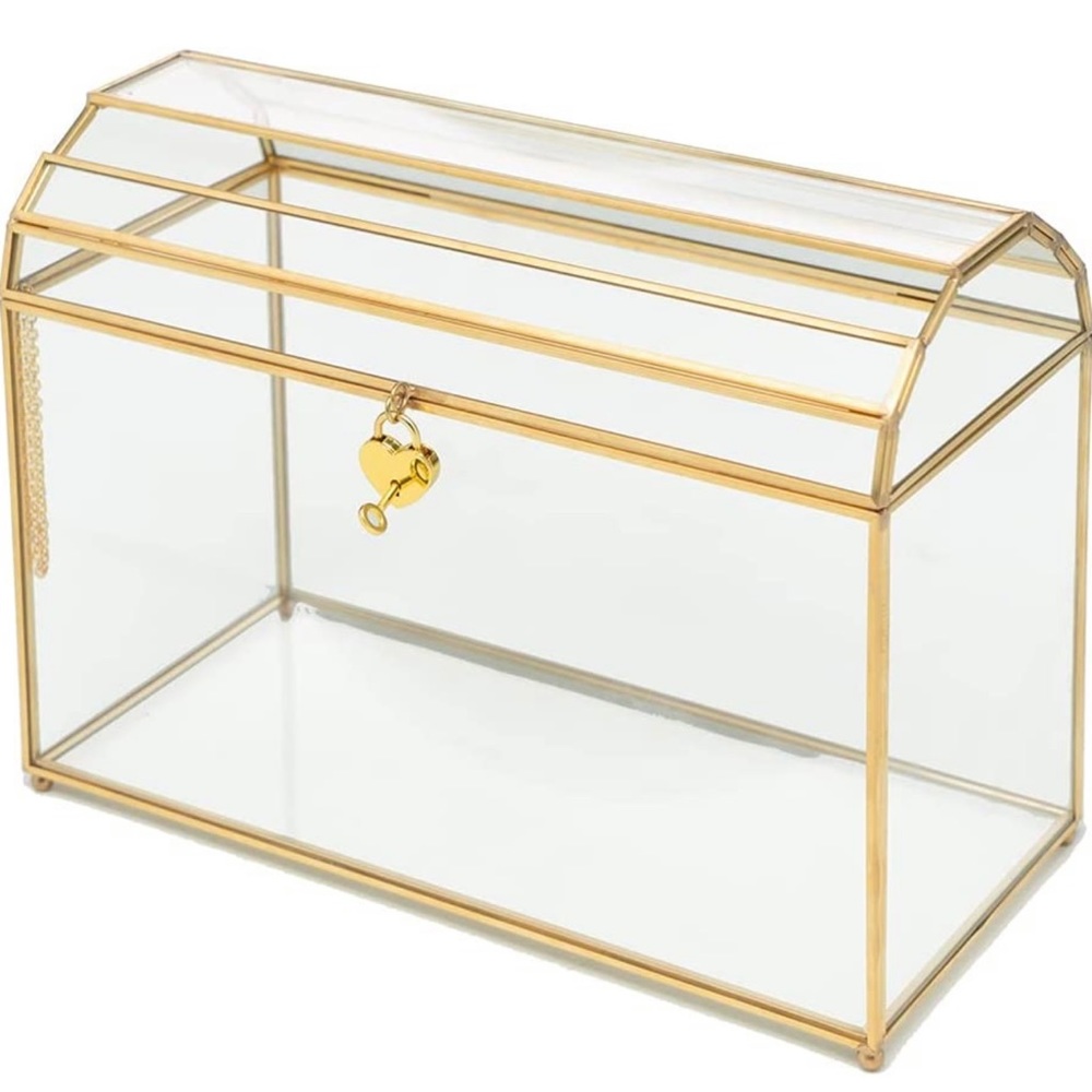 Gold wedding card box with lock and key